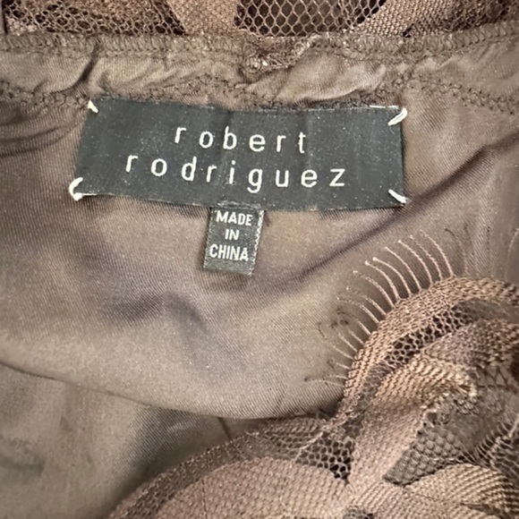 Robert Rodriguez Off The Shoulder Top Lace Over Silk Brown Sz 0 - Picture 7 of 11